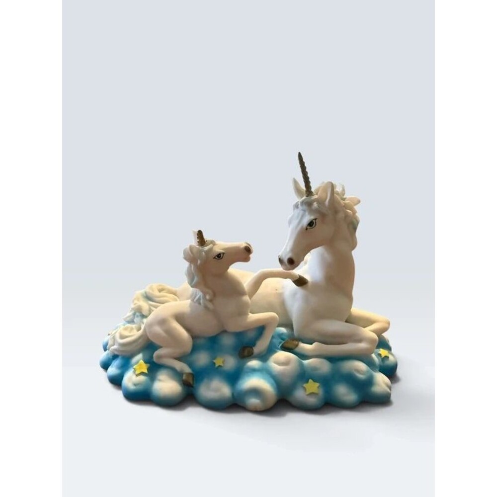 Vintage 1980s Medieval Legends White Unicorn Mother & Baby Foal Cloud Figurine